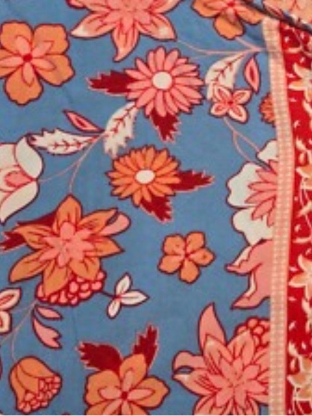 2X-Blue Floral Midi Sheath Dress with Coral Accents - Picture 3 of 3